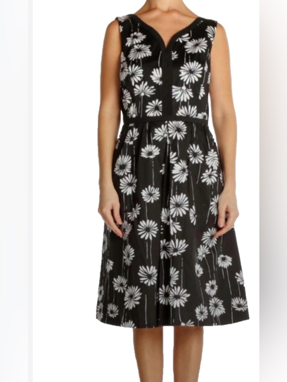 Talbots Black White Floral Fit &‎ Flare Dress 12 Cotton Blend Midi Wedding Guest